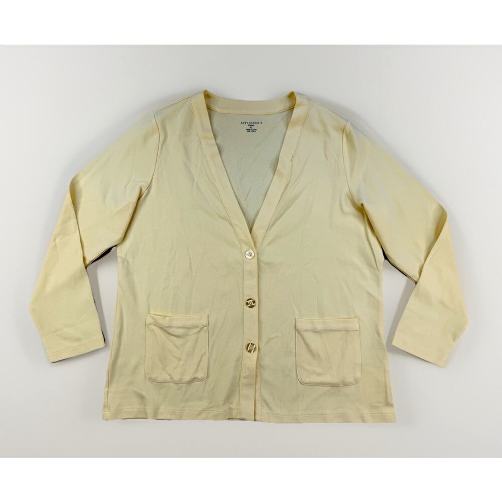 Appleseed’s Petites Button Front‎ Cardigan Sweater PLarge Butter Yellow NWT